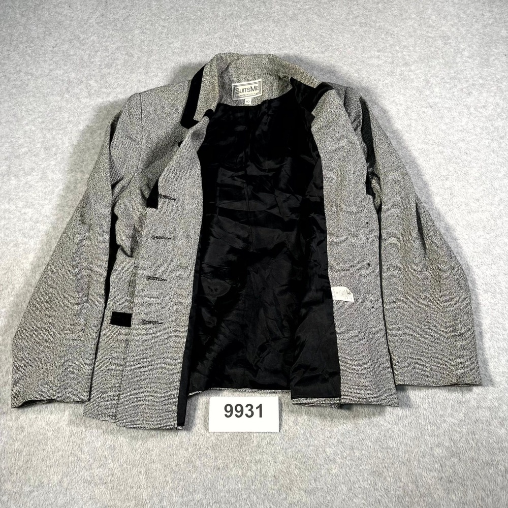 Vtg SuitsMe Blazer Jacket Womens 10 Gray Black Lined Single Breasted Notch Lapel